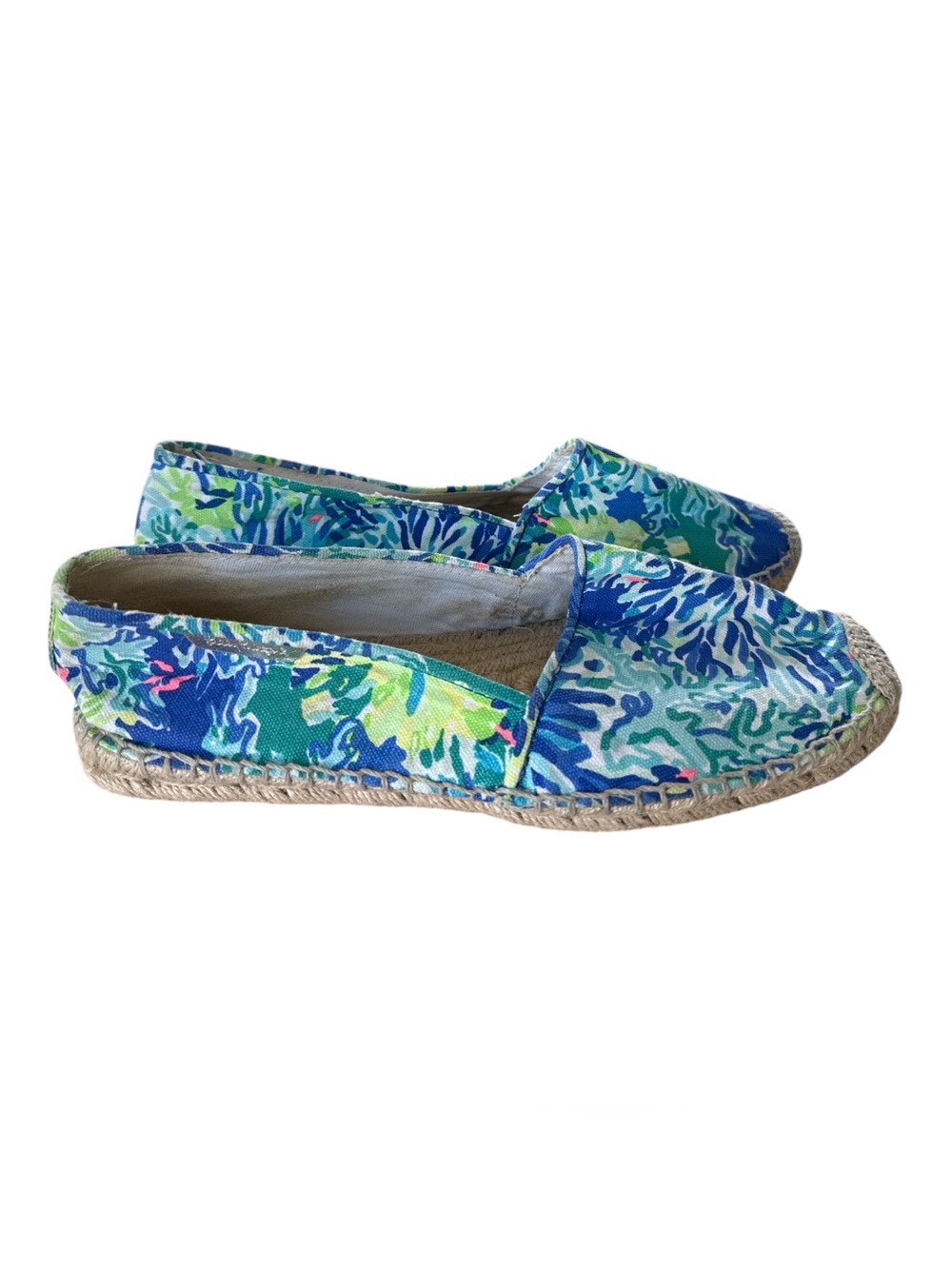 LILLY PULITZER Lia Espadrille Flats Wade and Sea Blue Green Floral Slip On Sz 8